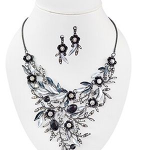 Gaelsong Black & Silver Sparkly Necklet & Earring Set, Never Worn